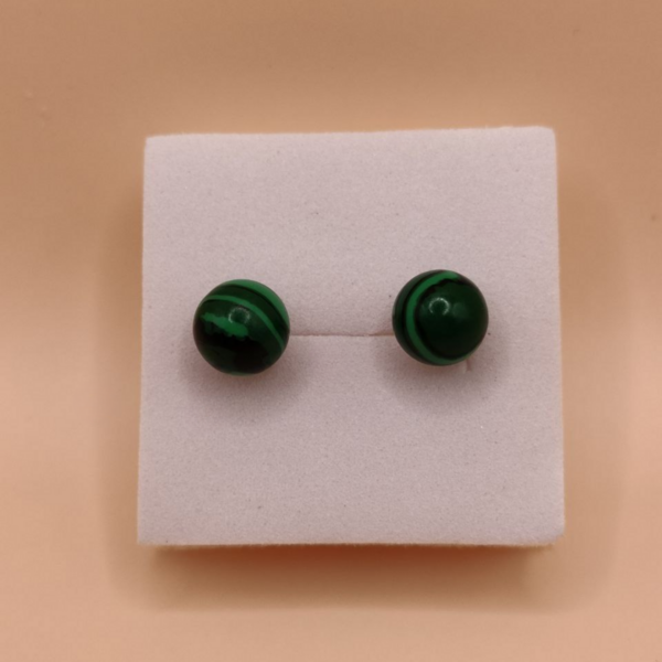 pendientes bola malaquita plata de ley